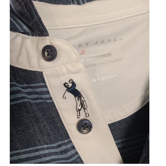 Bobby Jones X-H2O Performance Golf Polo Shirt L Hammock Creek Logo Blue Striped - Picture 4 of 10